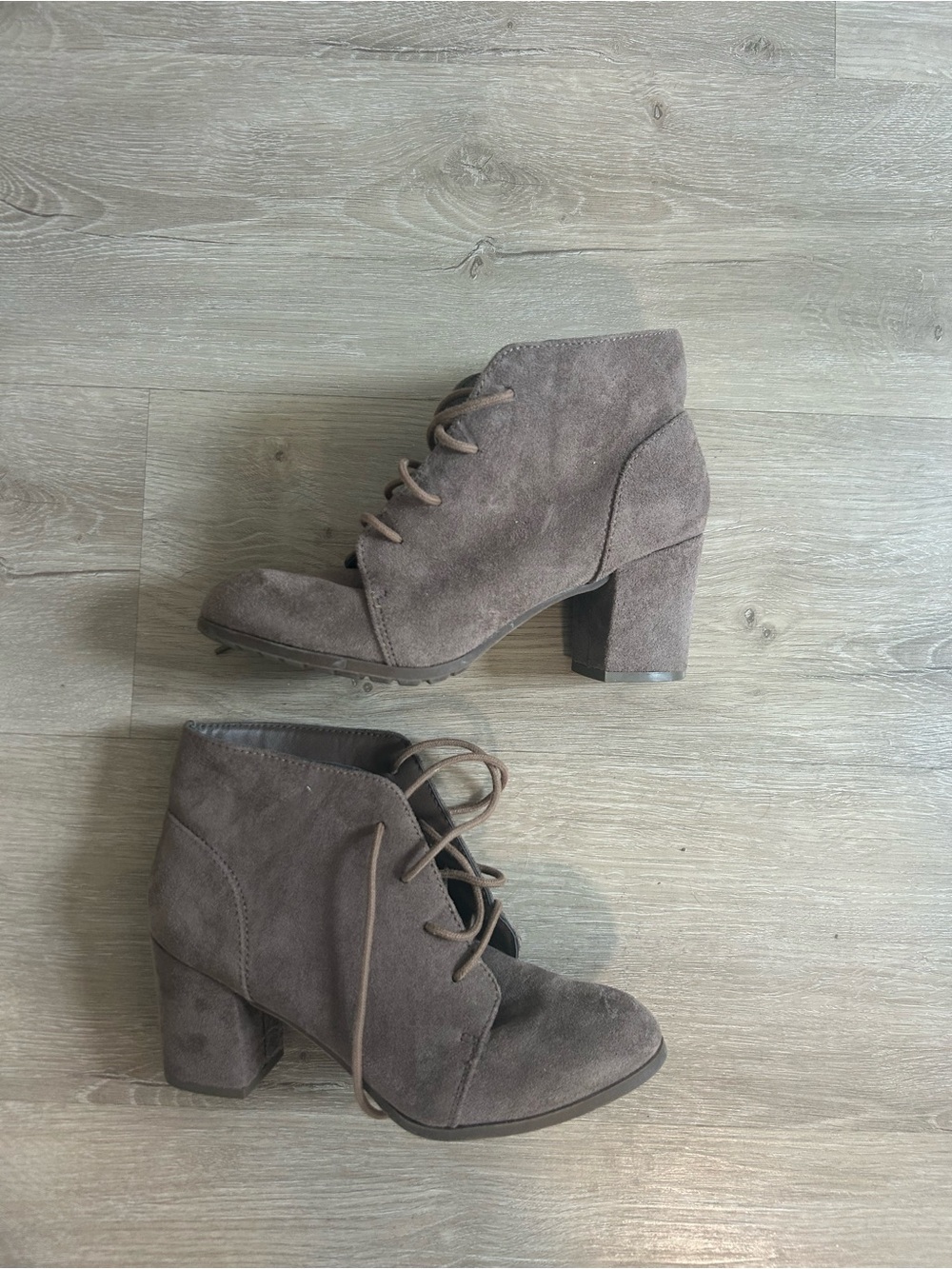 Madden Girl Taupe Lace-Up Suede Ankle Boots